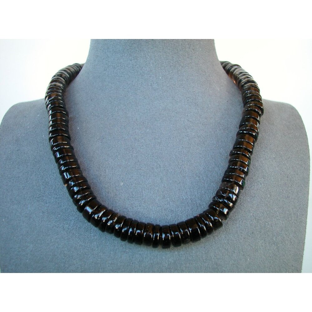 Necklace Black Beads, Hook & Eye Closer, 16"